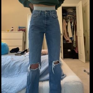 High Rise Flare Fit Jeans (Dark Wash and Ripped)